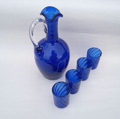 Vintage Cobalt Blue Liquor Set Hand Blown #8