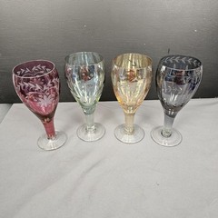 Bohemian Cut to Clear Set of 4 Cocktail Glasses Czech 6.5″, 4 colors, 8oz.