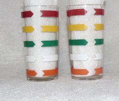 Jelly Jar Glasses Bands Red Yellow Green White Orange Set of 2 Lot OO