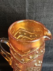 Fenton Marigold Carnival Glass Lattice & Grape Water Set Tankard & 4 Tumblers