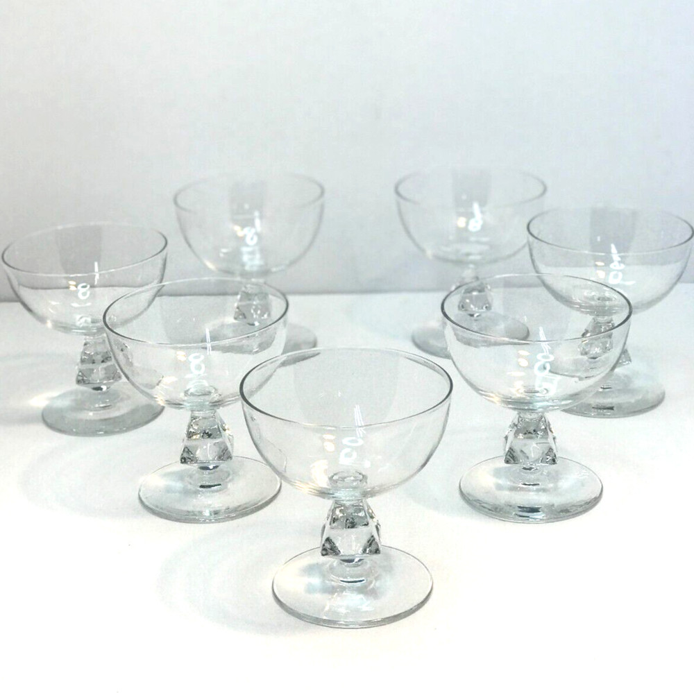 Sherbet Champagne Clear Glass Elegant Goblet w/ Diamond Stem Set of 7 READ