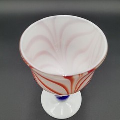 Hand Blown Art Glass Goblet Red White and Blue 7.5″ Tall