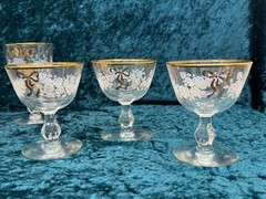 Libbey Rose Goblet Gold Bow & Rim White Frosted Floral set of 6 vintage