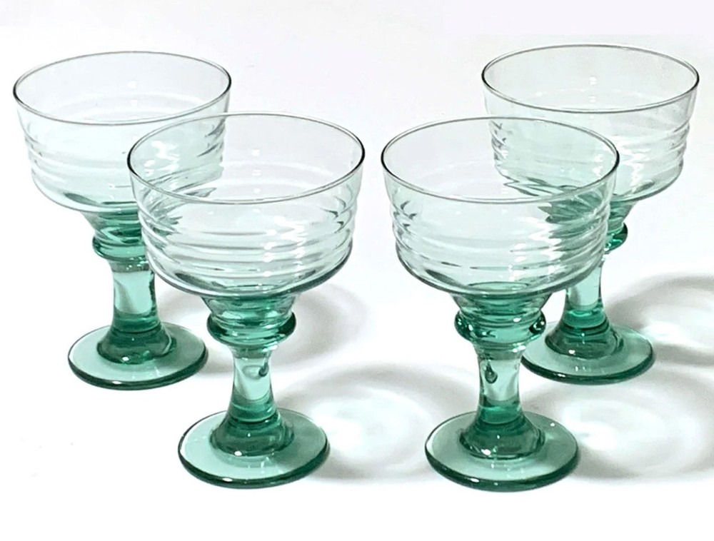 Libbey Sirrus Spanish Green Champagne Sherbets Stemware Set of 4