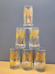 Vintage Hostess Libbey Gold Maple Leaf Tumbler Glasses Set of 6 MCM