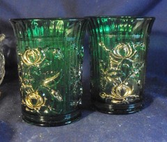 Imperial Luster Rose green and gilt tumbler pair