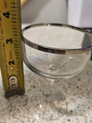 Lot of 2 Crystal Cordial Glasses with Platinum Rims, Hexagon Stem, Approx 3.75″