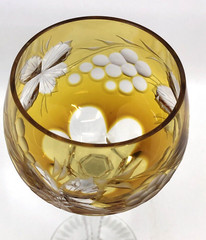 Vintage Crystal Wine Goblet Amber 8.5” Bohemian Beveled Stem Cut to Clear Mint