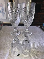 4 Godinger SHANNON Crystal SOUTH BEACH Palm Tree 16oz ICED TEA Water GOBLETS 7¾»