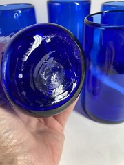 Cobalt Blue Tumblers Heavy Blow Glass Rough Pontil Set 7 No Chips