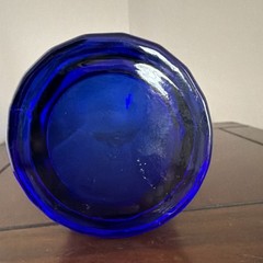 Blue Geometric Octagon Faceted Glass Tumbler Drinking Glass, Unmarked