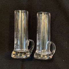Vintage Handled Cordial Shot Glasses Liqueur Aperitif Etched Floral Design Set/2