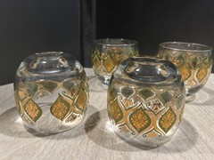 Irene Pasinski VTG MCM 22K Gold & Avocado Roly Poly Cocktail Glasses Set 4