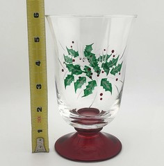 Set 4 Vintage GORHAM Red Footed Festive Holly Goblets All Purpose Water Glasses