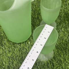 Vintage Indiana Glass Tiara Satin Jadeite Green Pitcher & 4 Goblets Frosted Set