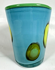 Stretched Abstract Milliefiori Green Modern Art Blown Teal Glass Drinking Pair