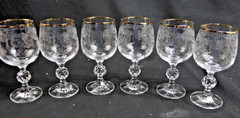 Set of 6 Bohemia Crystalex Queen Anne’s Lace Etched Wine Glasses Beautiful!