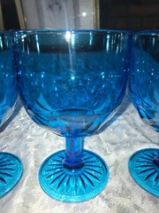Set of 4 Vintage BARTLETT-COLLINS Glass TEAL Aqua BLUE Panel RIBBED 16oz GOBLET