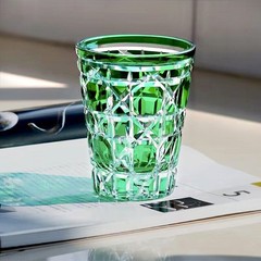 Diamond Cut Clear Crystal Glasses For Whiskey Vodka Juice Drinkware Green 10oz