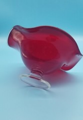 Vintage Ruby Red Glass Footed Pedestal Ruffled Edge Bowl Not Flashed