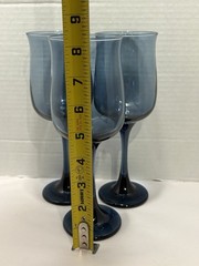 3 VTG Libbey Connoisseur Dusky Blue Tulip Wine Water Goblets Glasses 8.25″ Tall