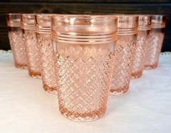 Pink Miss America Pattern Depression Glass 10oz Flat Tumblers 4 1/2” Set Of 8