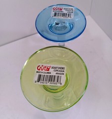  2 New With Tags Cristar Copa Agua Aragon Wine Glasses 1 Green 1 blue Base