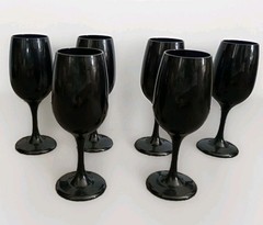 Set of 6 Libbey Premiere Black Amethyst Wine Glasses 7″ Teardrop Goblets EUC