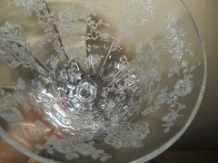 Pair of Cambridge Rose Point etched Elegant Glass 10 oz. Water Goblets #3121