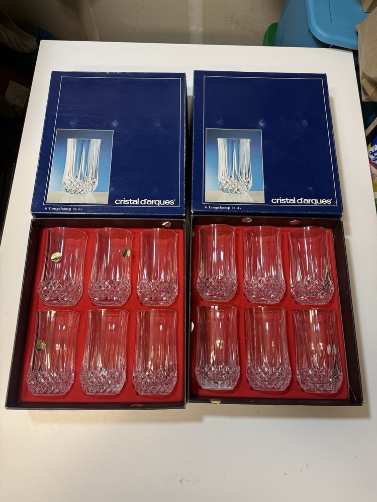 Cristal D’Arques 16 Pieces Longchamp Highball Tumbler Crystal Glass Box NEW