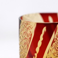 Handmade Edo Kiriko Glass Amber Red Colored Glassware Whisky Drinkware Artwork