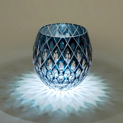 Water Drops Design Hand Cut To Clear Glass Whiskey Crystal Glass 11oz Ink Blue