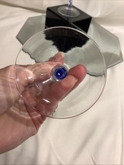 Clear 9” Champagne Flute w/ Blue Glass Spiral Twisted Stem – Set of 2