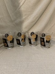 4 Vintage MCM Cera Barware Low Ball Glasses 1960s Gold Coins By Bob Wallack