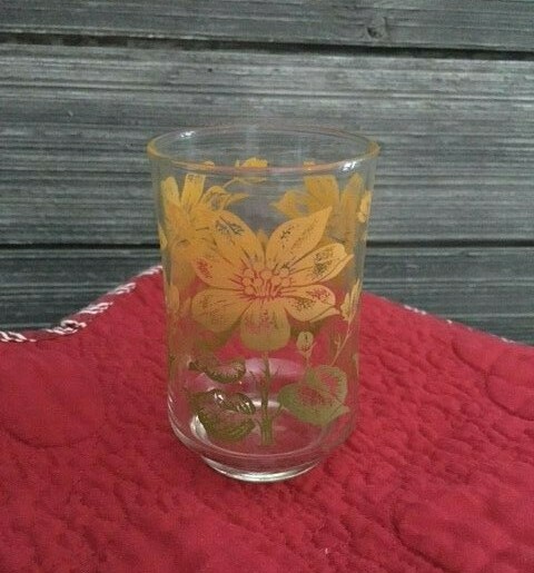 Libbey Yellow and Green Flower Ombre Juice Glass