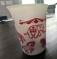 White & Red Glass Tumbler Cup Decorated Circus Animal Theme Print