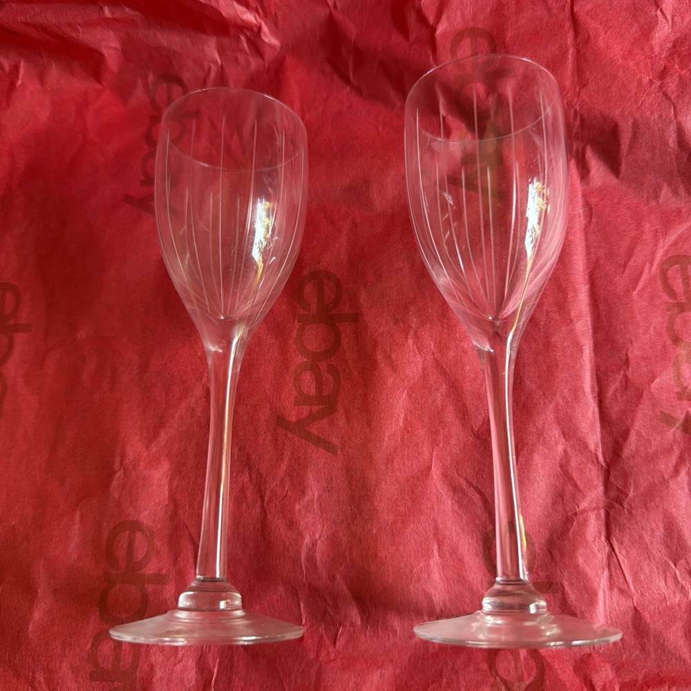 Orrefors Laura Play of Lines Crystal Small Wine Liquor Glasses Set of 2 Sweden