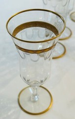 Vtg. Fostoria Monarch (Gold) Encrusted Band, Rim, Base, Etched Cordial Glasses