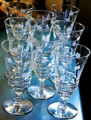 Vtg Set 8 ROCK SHARPE 3005-16 Cut Crystal ARCHED FLOWER Iced Tea Goblets Glasses