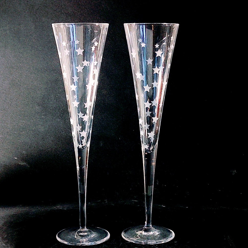 WATERFORD Marquis MINI STAR CHAMPAGNE FLUTES, Etched Blown Crystal, 6 OZ, 2 PCS
