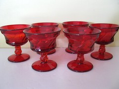 Vintage Set of 6 Fostoria Jamestown Ruby Champagne / Tall Sherbet Excellent