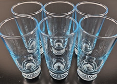 (6) Duz Crystal Star Sapphire 2.5 Oz Tumblers Set Vintage Blue Glasses MCM Lot