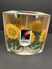 Vintage Libbey Sunflower Glasses Tumblers Set Of 4 Autumn Original Box