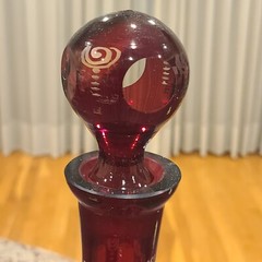ATG Egermann Bohemian Style Ruby Red Etched Bulb Decanter 14.5 Inch Tall