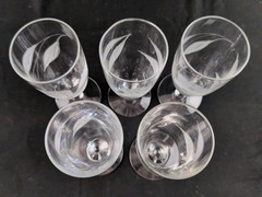 (Set of 5) Glastonbury Lotus 1500-17, Gray Cut Etched 7.25″ Ice Tea Glasses