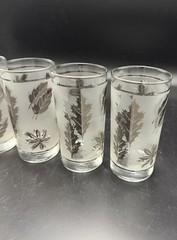 Mid Century Libby Frosted Glasses Leaf Pattern Silver Tone Trim 1950′ Tumblers