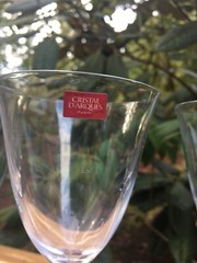 4 VINTAGE French Cristal d’arques wine glasses w/purple stem edges htf pattern~