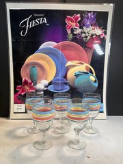 FIESTA VINTAGE 5 FOOTED GLASSES WITH RARE COLOR PATTERN