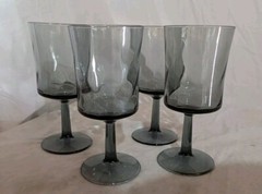 Set Of 4 Vintage Libbey Blue/Gray Optic Swirl Smoke Water Goblets Wine 6.5″
