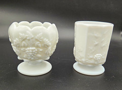 Westmoreland Paneled Grape Milk Glass Sugar Bowl & Toothpick Holder Set Signed